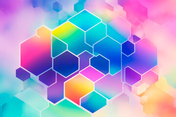 Abstract hexagons frame on a glowing сolor gradient background.