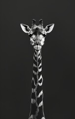 Majestic Giraffe Portrait in Monochrome Black and White, Isolated on Dark Background.  Generative AI.
