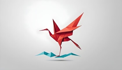 Crane of origami logo - obrazy, fototapety, plakaty