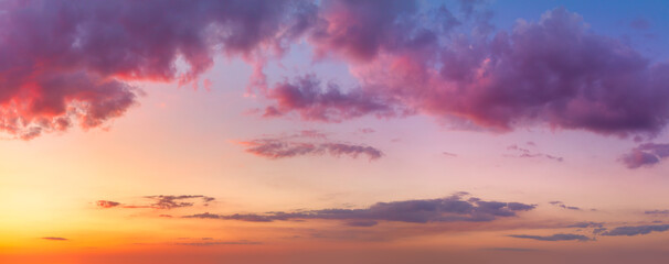 Majestic real sky with curly clouds - Pastel colors - Panoramic Sunrise Sundown Sanset Sky with...