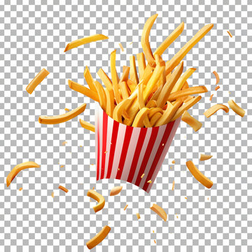 french fries in a box isolated on a transparent background