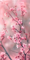 Pink flowers, sakura, blooms in spring, 3d, background image for mobile phone, ios, Android, banner for instagram stories, vertical wallpaper.