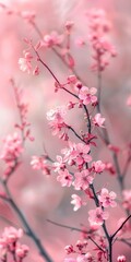 Obraz premium Pink flowers, sakura, blooms in spring, 3d, background image for mobile phone, ios, Android, banner for instagram stories, vertical wallpaper.