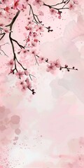 Pink flowers, sakura, spring blooming, 3d, background image for mobile phone, ios, Android, banner for Instagram stories, vertical wallpaper.