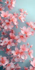 Pink flowers, sakura, blooms in spring, 3d, background image for mobile phone, ios, Android, banner for instagram stories, vertical wallpaper.