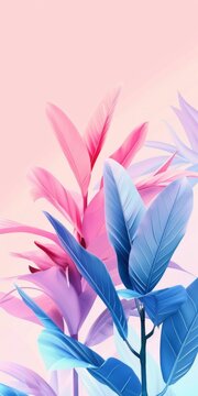 Leaves delicate color, nature, 3d background, texture, background image for mobile phone, ios, Android, banner for instagram stories, vertical wallpaper.