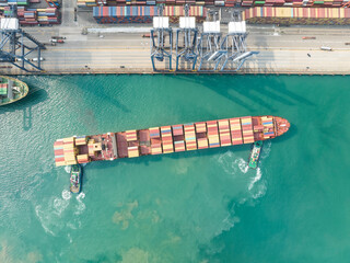 Aerial view of Manufacturing logistics cargo container ship at ship port in Yantian port, shenzhen city, China.export import business logistic international.