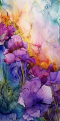 Multicolored flowers, artistic paint, liquid multicolored effect. background image for mobile phone, ios, Android, banner for instagram stories, vertical wallpaper.