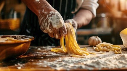 Woman chef process of making cooking homemade pasta. Make fresh italian traditional pasta.