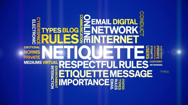 Netiquette animated word cloud;text design animation tag kinetic typography seamless loop.