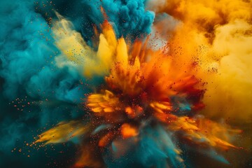 Fototapeta na wymiar A high-definition image freezing the dynamic moment of a colored powder explosion, the vivid pigments suspended in the air, a kaleidoscope of mesmerizing chaos.
