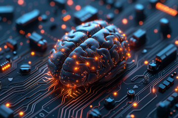 Fototapeta na wymiar A brain model with advanced technologies