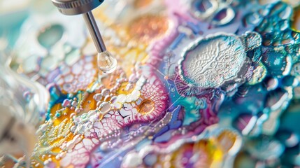 Fototapeta premium A closeup of a microscope slide with tissue samples under examination representing the intricate nature of studying the human body in physical therapy research.