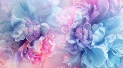 Fotobehang Soft Pastel Blooms Abstract Floral Background in Pink, Blue, and Purple © Feri