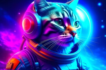 a cat in a spacesuit against the background of the starry sky. the vastness of the universe.