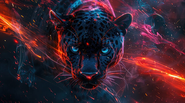 Cool, Epic, Artistic, Beautiful, and Unique Illustration of Panther Animal Cinematic Adventure Abstract 3D Wallpaper Background with Majestic Wildlife and Futuristic Design