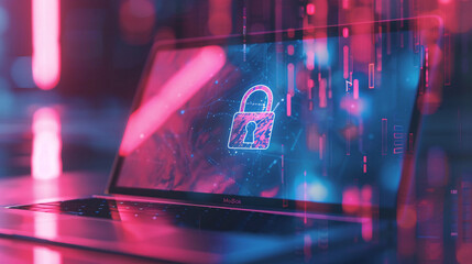 Cyber security technology security lock, abstract concept internet technology data encryption center concept illustration