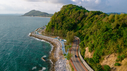 Chantaburi Province Thailand, Road along the beach and ocean