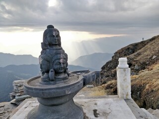 a panchamukhi shivalinga on the mountain top at chandrashila uttarakhand india