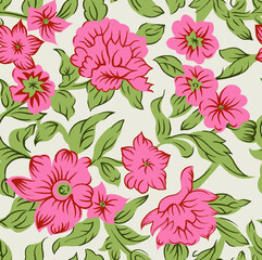 Indian Traditional Floral Kalamkari block print allover seamless repeat pattern digital textile design