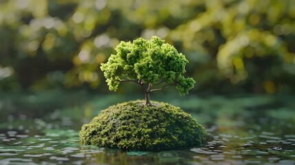 mini tree growth on moss, green eco concept
