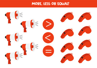 Grater, less or equal with cute cartoon megaphones and whistles.