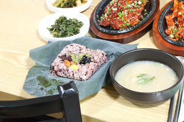 Korea food. lotus leaf rice