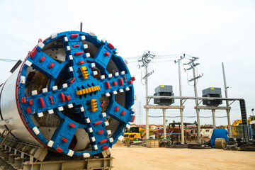 Colorful of cutter head of a Tunnel boring machine (TBM) look like brick building game. Machine for underground drill.