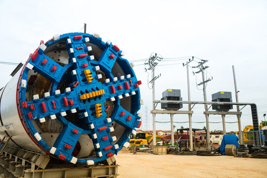 Colorful of cutter head of a Tunnel boring machine (TBM) look like brick building game. Machine for underground drill.