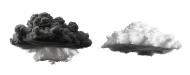 black and white clouds isolated on transparent background