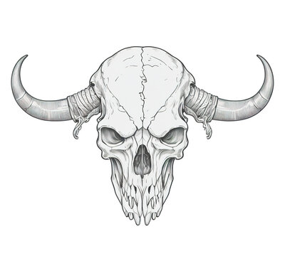 Bull skull with horns, vector decoration, black illustration silhouette transparent background