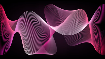 Wavy pink purple abstract lines. Magnetic flare or white rose smoke wave. Sound frequency music ad for laser or sonic technology. Future neon 3d smooth swirls