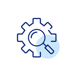 Cogwheel and magnifying Glass. Analysis, examination and optimization of systems, software, or processes. Pixel perfect