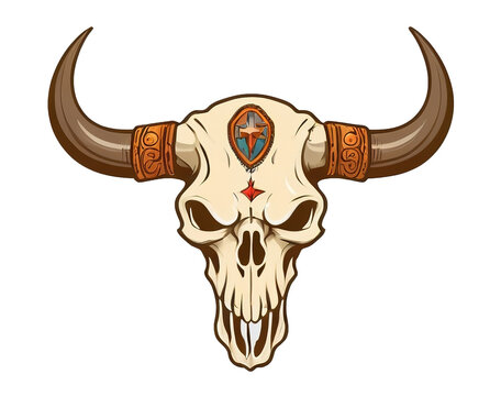 cow skull - hand drawn vector illustration isolated on transparent background