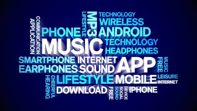 Music App animated word cloud;text design animation tag kinetic typography seamless loop.