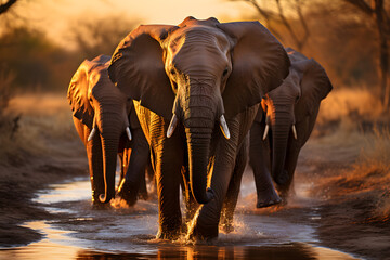 Drinking herd of Elephants