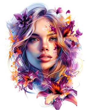 Girl with flowers. An artistic image reflecting the essence of spring warmth, beauty, kindness.