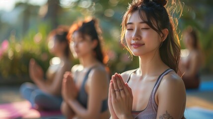 Women Practicing Outdoor Yoga Meditation
