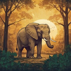 elephant walking in the forest generate by Ai
