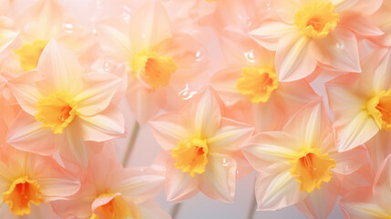 Daffodil flowers plant bloom in soft pastel bright colors on background of wide nature spring floral created with Generative AI Technology