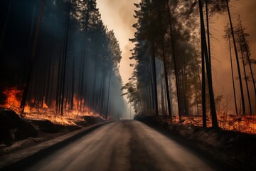 Forest fire wildfire burning trees - obrazy, fototapety, plakaty