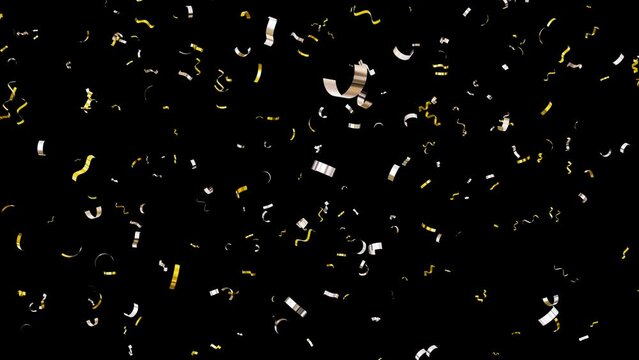 3D Golden Confetti falling on black background. Full HD. 4K