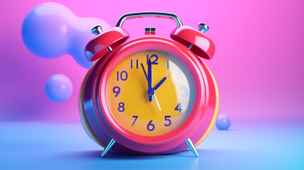 Animated alarm clock, lunch break reminder, 3D render