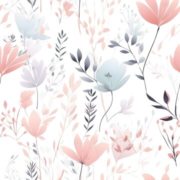 Pastel abstract  floral flowers pattern on white background, wallpaper