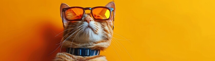 Funny Orange Cat with Glasses, a Gaze Full of Pondering & Amusement

 - obrazy, fototapety, plakaty