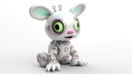 Cheerful 3D cartoon rabbit, white background,