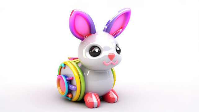 Cheerful 3D cartoon rabbit, white background,