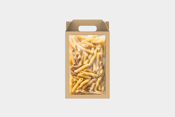 Hard Box With pasta Mockup Isolated On White Background.3d illustration