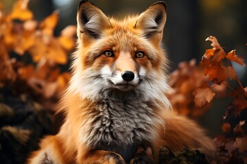 Red Fox hunting, Vulpes vulpes, wildlife scene from Europe. Orange fur coat animal in the nature habitat. Fox on the green forest meadow - obrazy, fototapety, plakaty