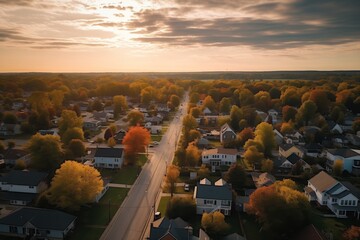 Aerial view of small town suburb houses